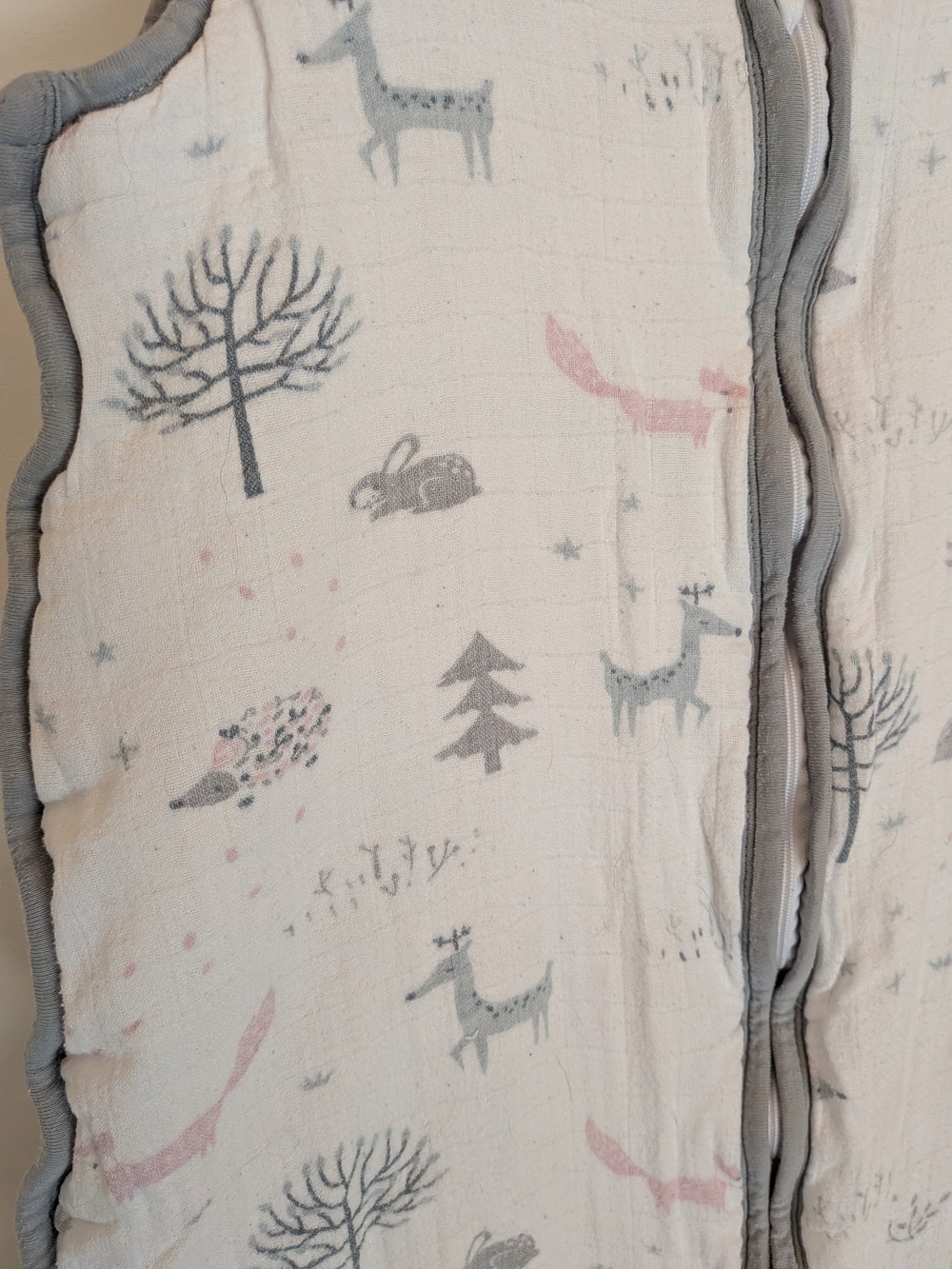 Muslin Kids Sleep Sack - Gray Trim with Pink & Gray Woodland Print - Picture 4 of 5